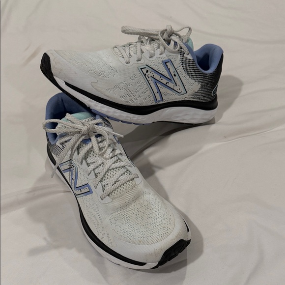 New Balance Shoes - New Balance Women's White and Black Sneakers with Blue Accents